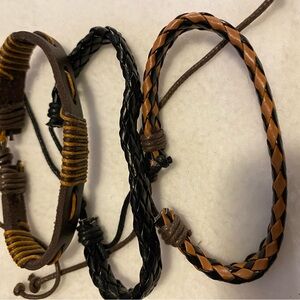 Braided Leather Bracelet Set - Black and Brown